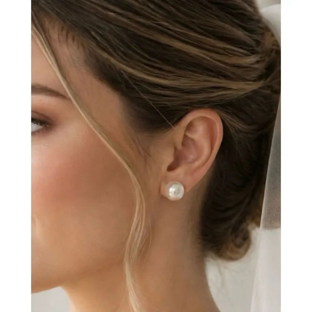 Bridal Oversized 10mm Faux Pearl Earrings Classic Wedding Studs